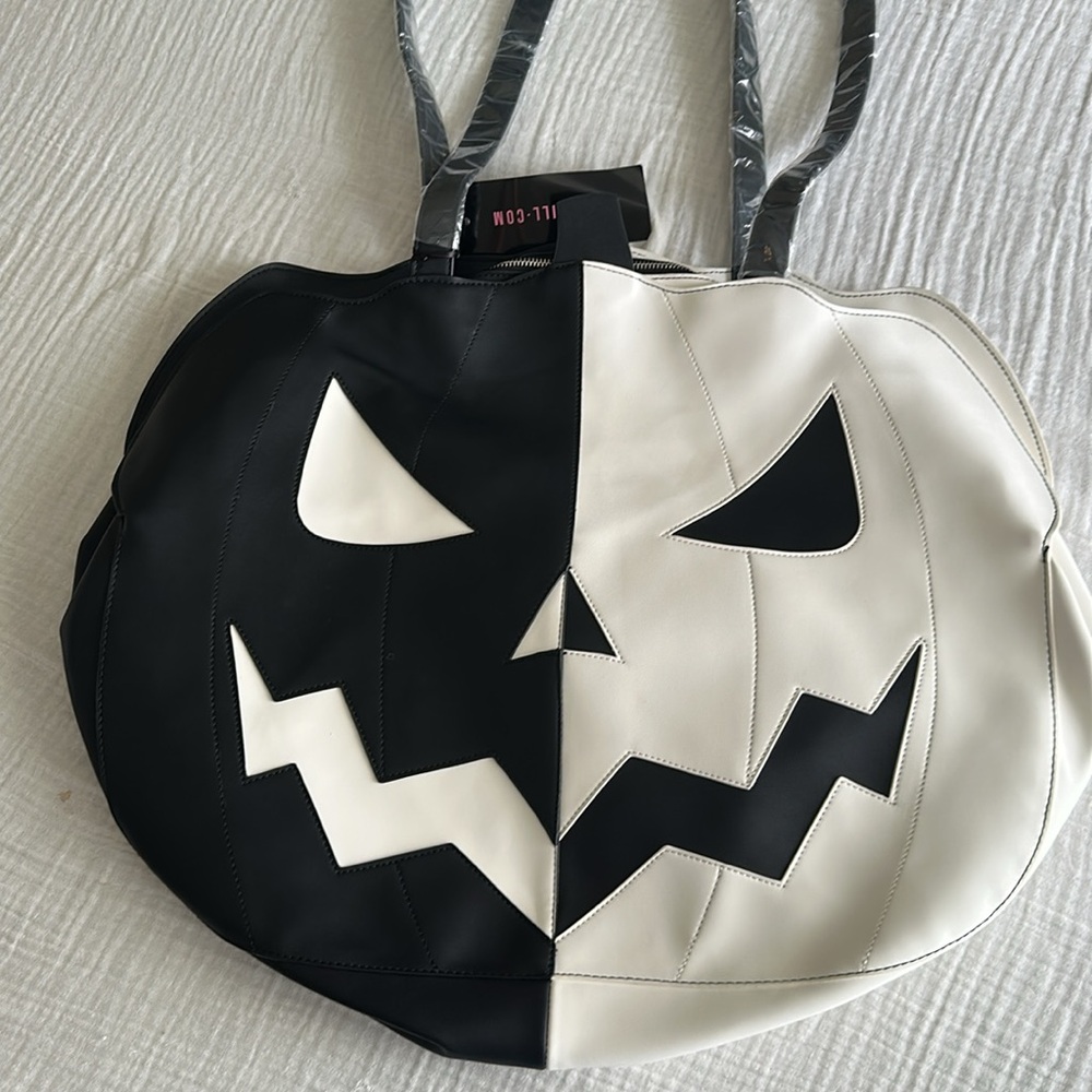 Dolls Kill Black & White Pumpkin Face Tote - Picture 2 of 14